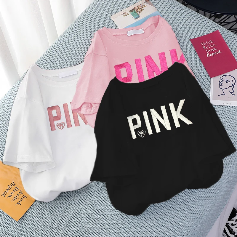 Женская футболка с короткими рукавами розовая Повседневная мультяшным принтом в