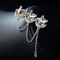 imported glass imitation crystal pin european and american fashion star and moon connected ladies fashion creative brooch