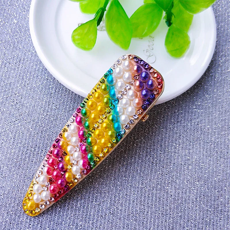 Free shipping korea style Neon color bead hairpins lovely women's hair accessories ins girl's rainbow Duckbill clip hairclips