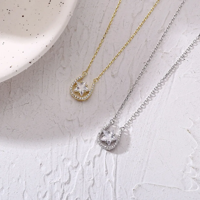 925 пробы Серебряная подкова пятиконечная звезда ожерелье с бриллиантами нишу