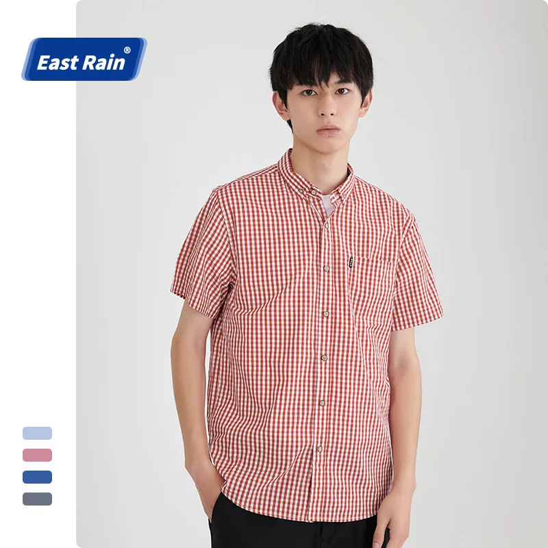 Летняя футболка с короткими рукавами рубашки в клетку модные мужские деловые