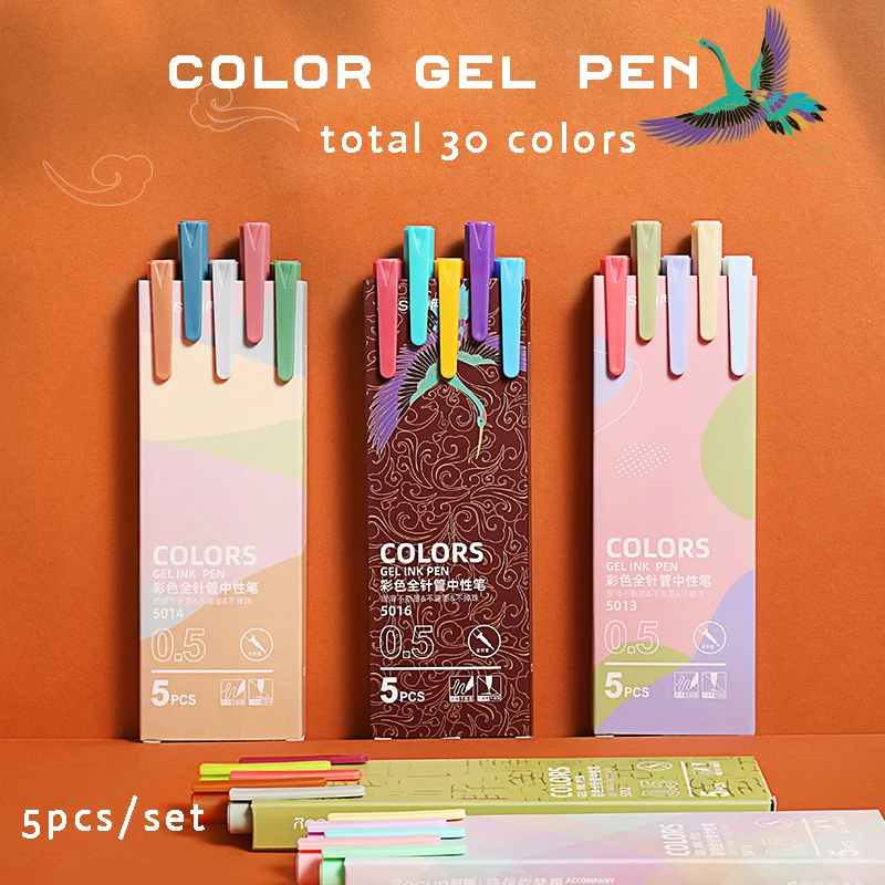 

5pcs/set Gel Pen 0.5mm Refill Morandi Ink Writing Durable Signing Pen 30 Colors Vintage Color Macarons Pens School Office Gift