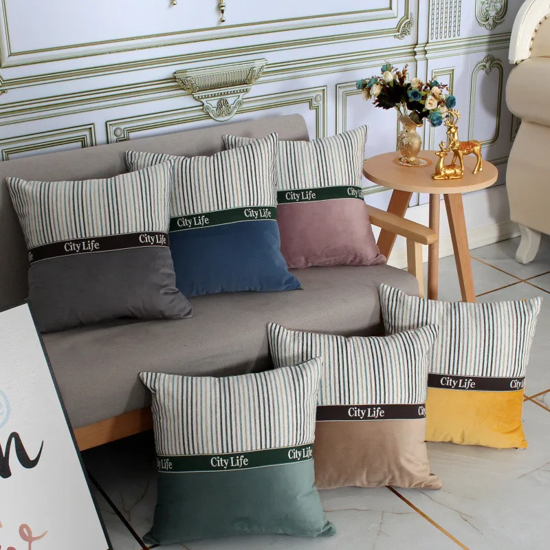 

45x45cm Soft Velvet Stitching Stripes Living Room Sofa Cushion Cover Home Decor Bedroom Throw Pillow Case