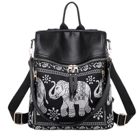 fashion anti theft women elephant print backpacks ladies large capacity shoulder bags waterproof oxford and pu school travel bag