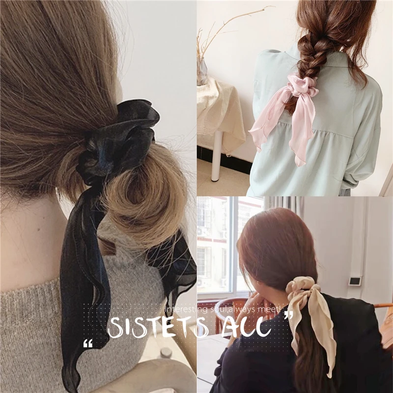 Fashion Barrette Bow Streamer Hair Scrunchies Elastic Band Satin Ribbon Ponytail Scarf Ring For Woman Accessories |