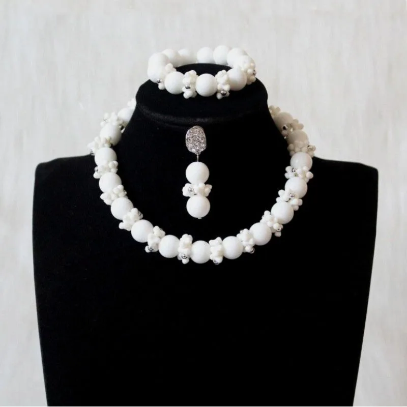 4UJewelry Свадебный комплект ювелирных изделий для африканских женщин белый