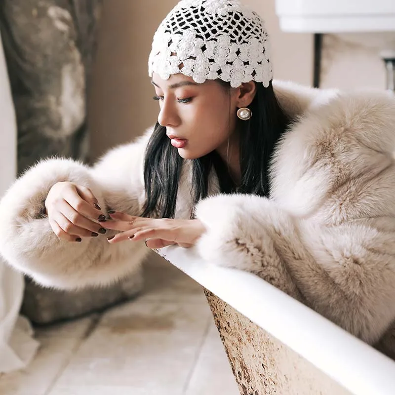 BFFUR Women Real Fur Coat Women Fashion Full Pelt Thick Fox Fur Big Suit Collar Ins Ladies Overcoat 2022 New Winter Luxurious