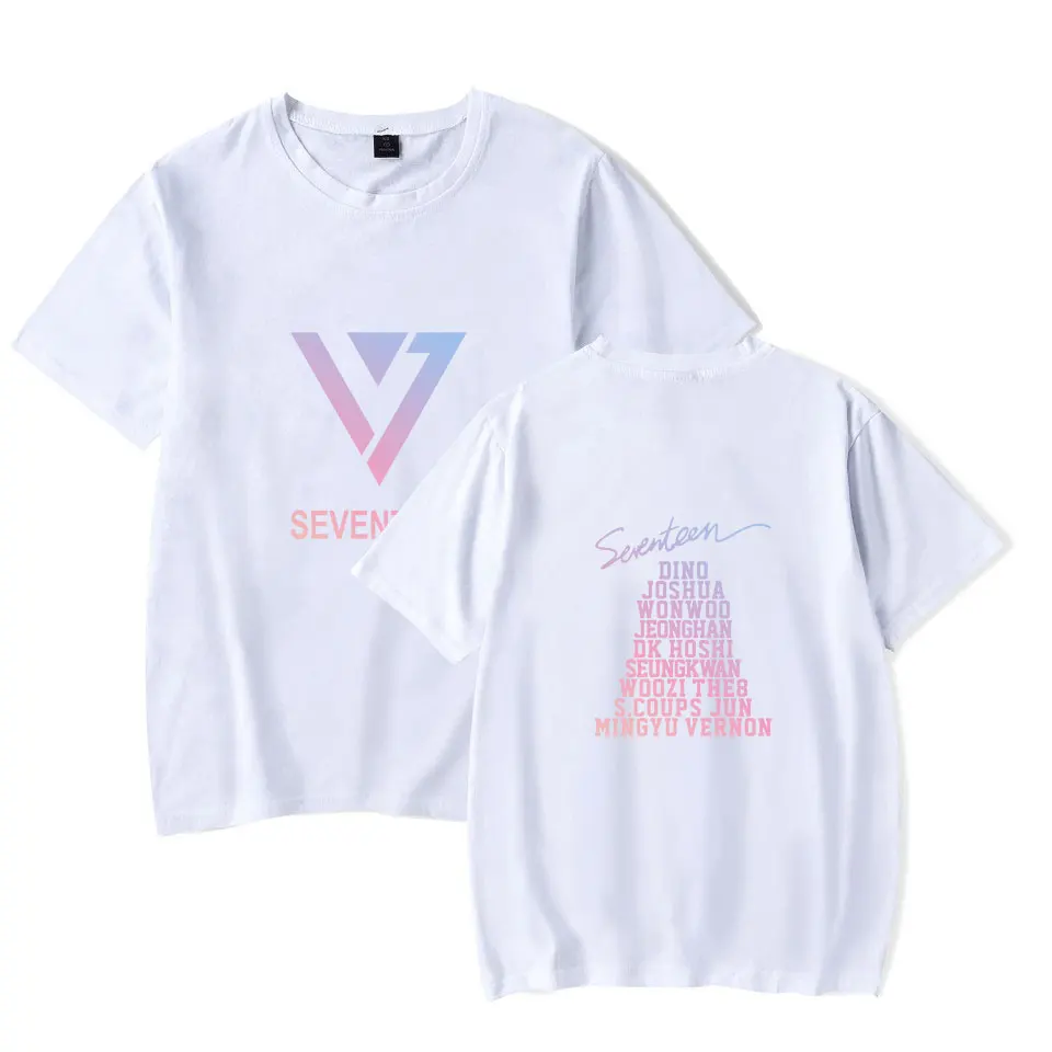 Летняя футболка в стиле K-POP с надписью Seventeen Модная хлопковая коротким рукавом