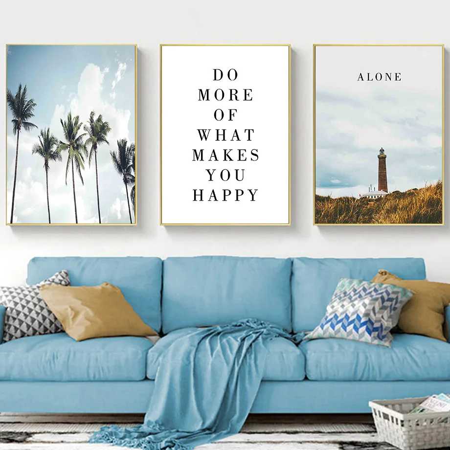 Sailboat Beach Coconut Tree Lighthouse Wall Art Canvas Painting Nordic Posters And Prints Pictures For Living Room Decor | Дом и сад