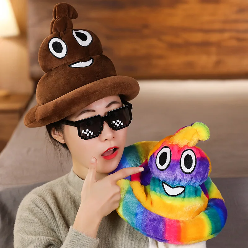 

1pc Cartoon Funny Selling Cute Poop Hat Headgear Rainbow Poop Plush Net Celebrity Vibrato Photo Selfie Props