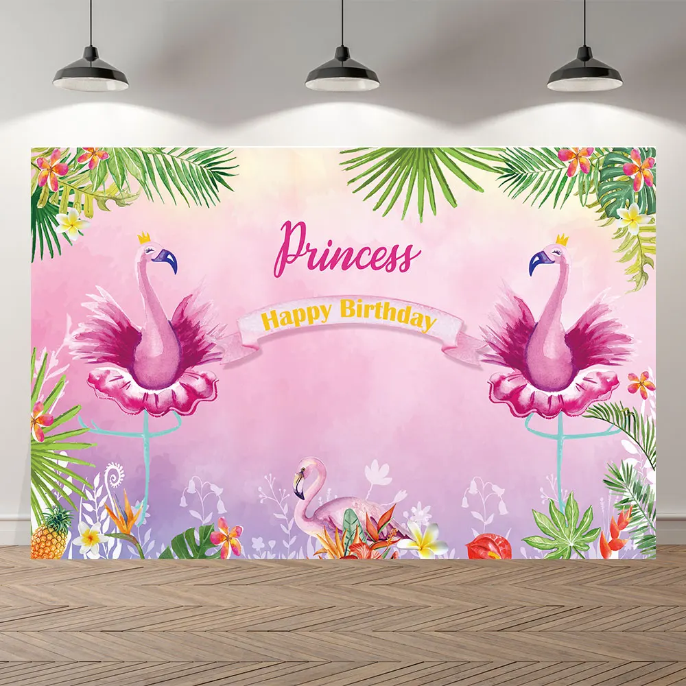 

NeoBack Happy Birthday Party Baby Shower Pink Flamingo Summer Vacation Studio Photo backdrop Photography Backgrounds Wall Paper