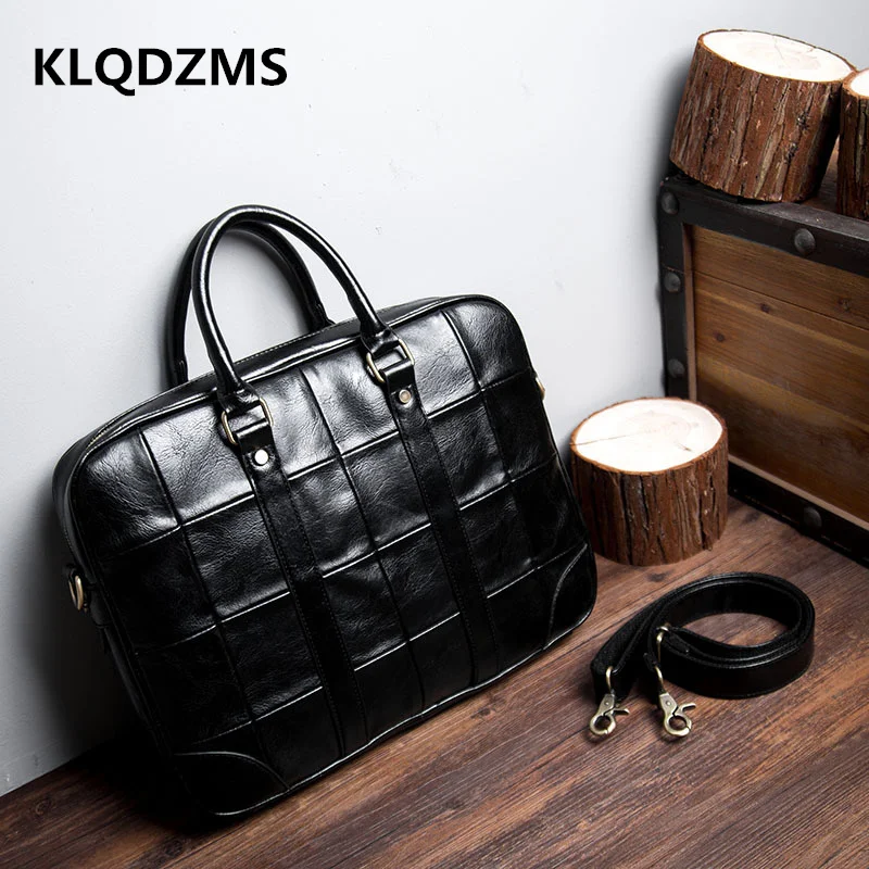 KLQDZMS New Casual Men's Satchel  Men's Business Briefcase PU Personalized Handbag Luxury Design Multifunction Computer Backpack