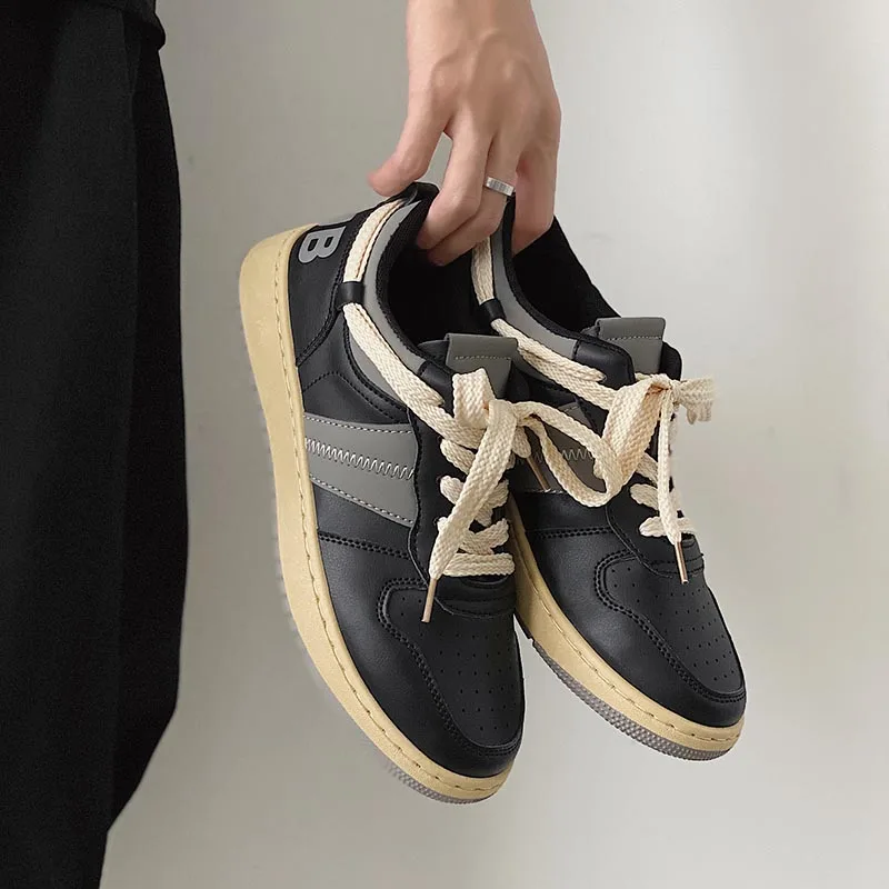 

New Autumn PU Low-top Sneakers Retro Trend Fashion Non-slip Casual Men's Shoes Student Street Youth Boy White Shoes Man