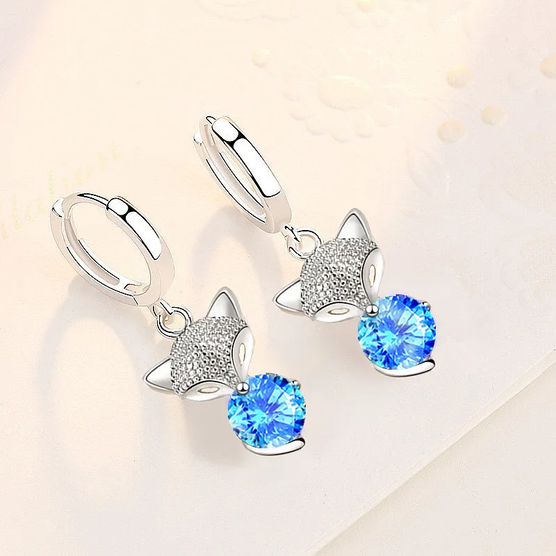 Women's Fashion Cute Animal Design Drop Earrings Small Cool Huggies with Fox Pendants - High-Quality Zirconia Crystal Charming Earrings image 3