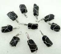 natural black tourmaline wire wrapped irregular shaped pendants chakra healing point reiki raw stone charms jewelry making 10pcs