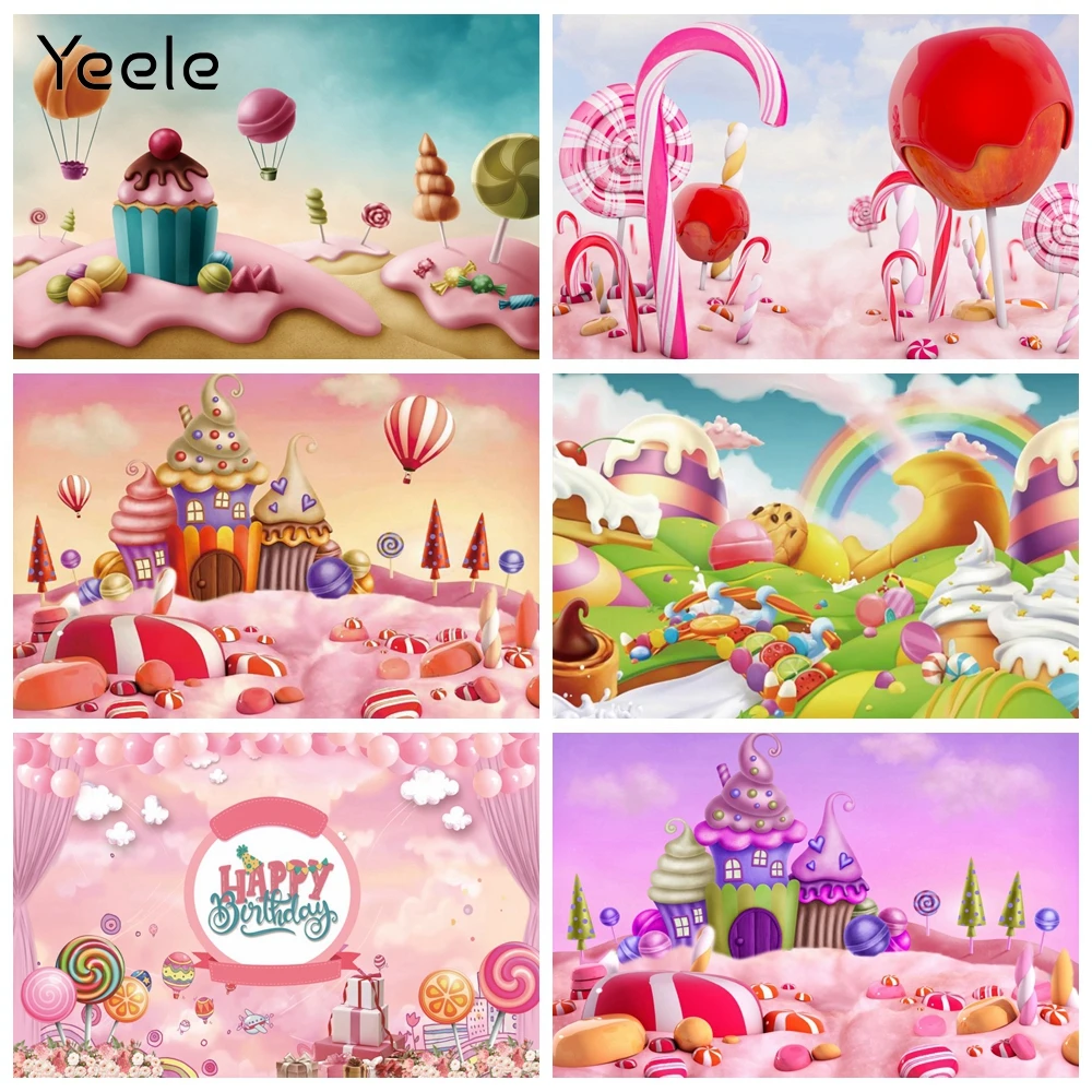 Yeele Sweet Candy World Photocall Photography Backdrops Cartoon Cake Baby Birthday Photographic Backgrounds For Photo Studio