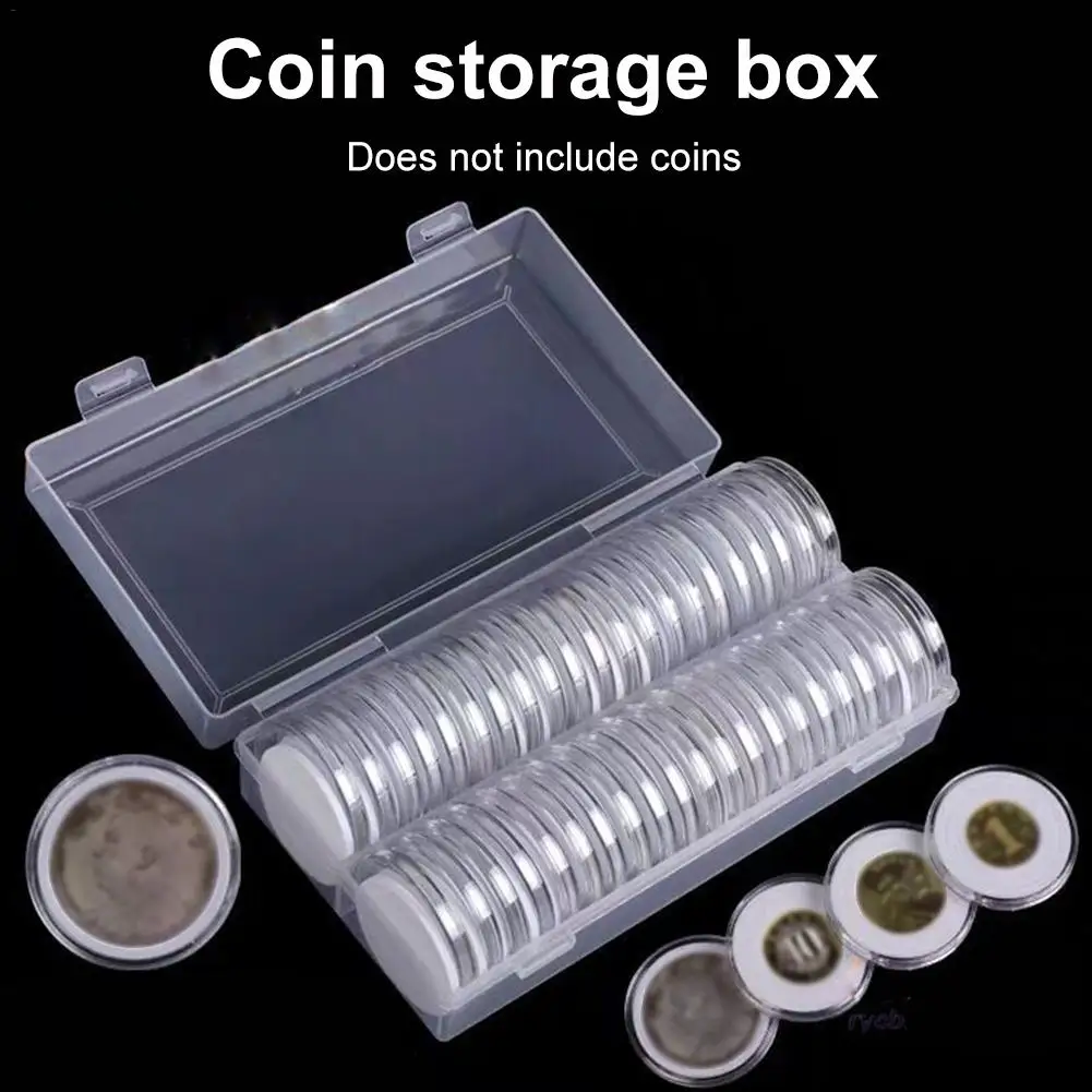 40 cápsulas de monedas (46mm) con 40 juntas de espuma, caja de almacenamiento de plástico para colección de monedas de 16, 20, 25, 27, 30, 38, 46mm