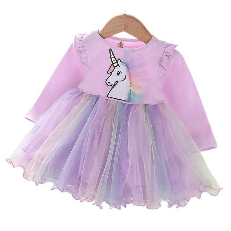 

Cute Unicorn Princess Dress Spring Autumn Long Sleeve Girls Children Dress