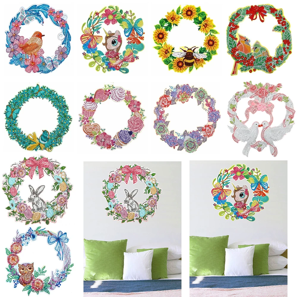 

New Diamond Painting Hanging Animal Flower Wreath Kit For Home Door Wall Decoration Special Shaped Drill Diamond Embroidery Gift