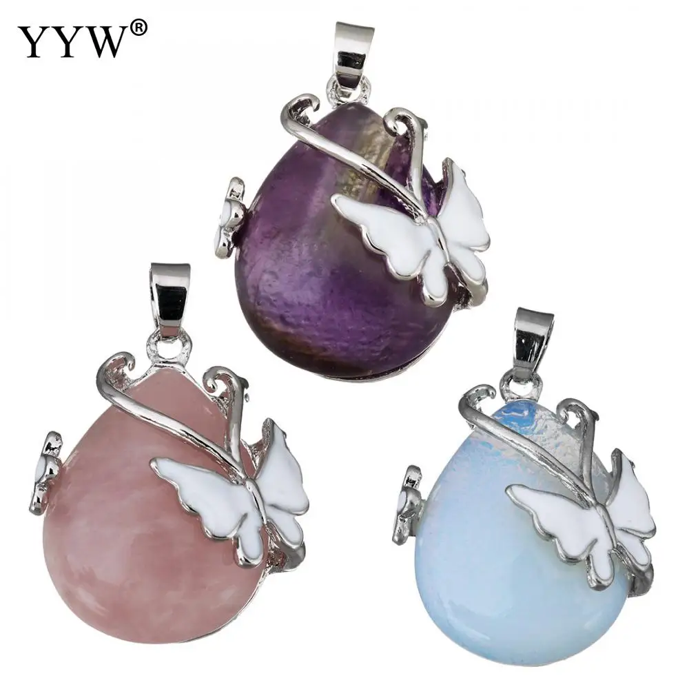 Подвеска в виде капли воды из натурального камня подвеска бабочки опала аметиста