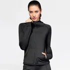 Однотонная женская куртка для фитнеса, тренировок, бега, на молнии, спортивная куртка с капюшоном, быстросохнущая, обтягивающая, Спортивная, для занятий йогой, уличный Топ