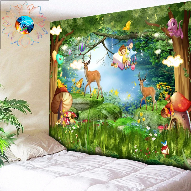 

Tapestry Fairytale Forest Mushroom Wall Hanging Anime Psychedelic Tapestry Decoration Mandala Boho Tapestry Wall Hippie Tapestry