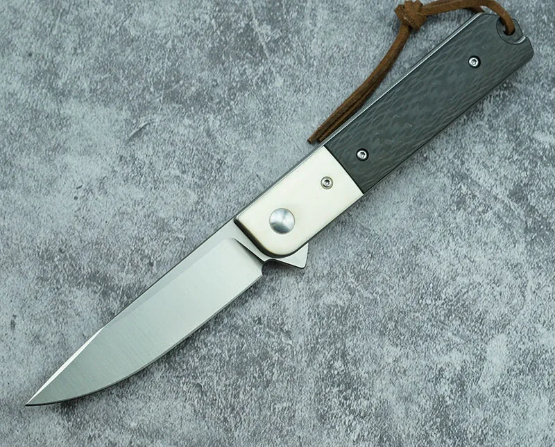 Jual LEMIFSHE M390 / N690 Pisau Lipat Sirip Dengan Pegangan Serat Karbon Berkemah Luar Ruangan Pisau Buah Dapur Hadiah Alat EDC