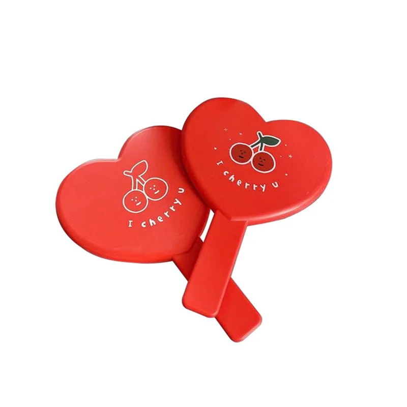 

Retro Minority Red Heart Lovely Cherry Handle Mirror Convenient Portable Makeup Mending Hand Mirrors Gift Girl hearts