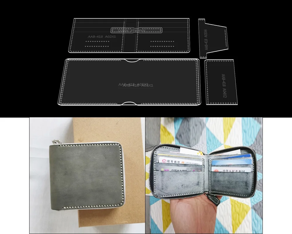 Кожаный кошелек ручной работы на молнии короткий бумажник из акриловой бумаги с