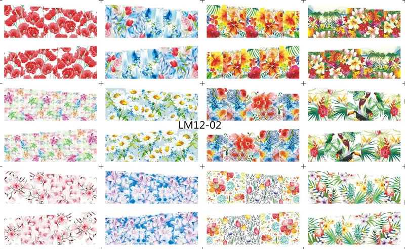 LM12-02 12 Designs Watermark Nail Art Decoration Water Decals Flower Flamingo Bird Rose Sticker Manicure Sliders Adhesive Tip BN913-924 - Color: LM12-02