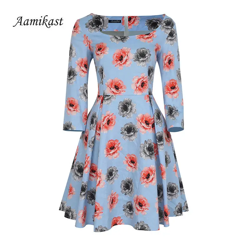 2021 женские Элегантный квадратный вырез 3/4 рукав цветок Цветочный принт вечерние