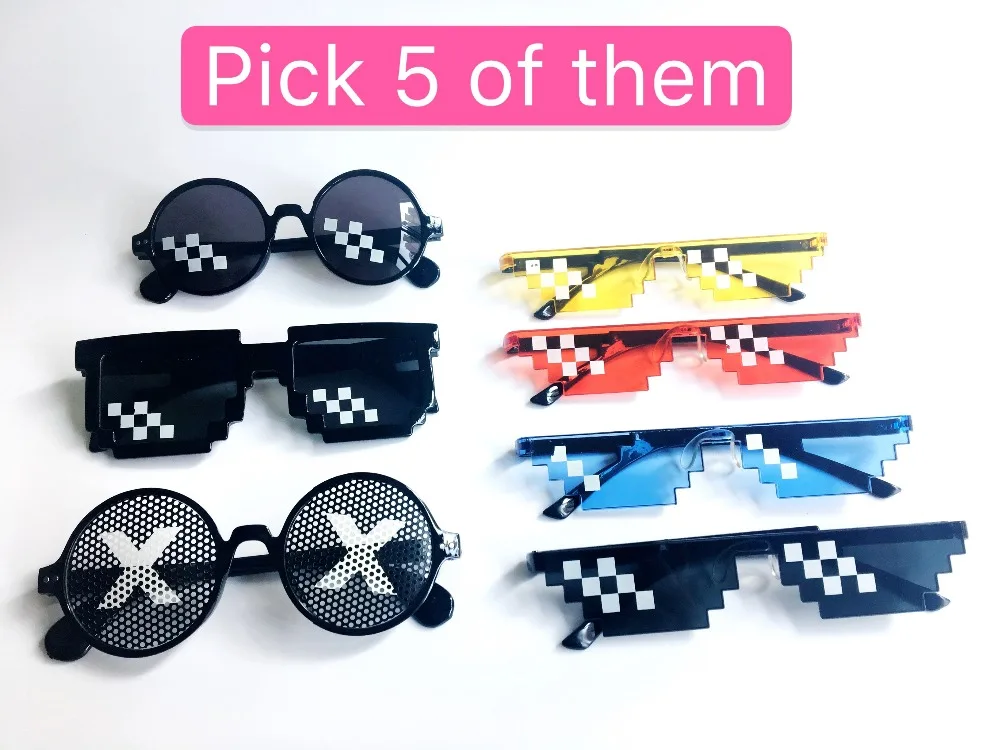 Новые мозаичные солнечные очки Trick Toy Thug Life, черные мозаичные солнечные очки, забавные игрушечные очки, очки Pixel для женщин и мужчин Bl