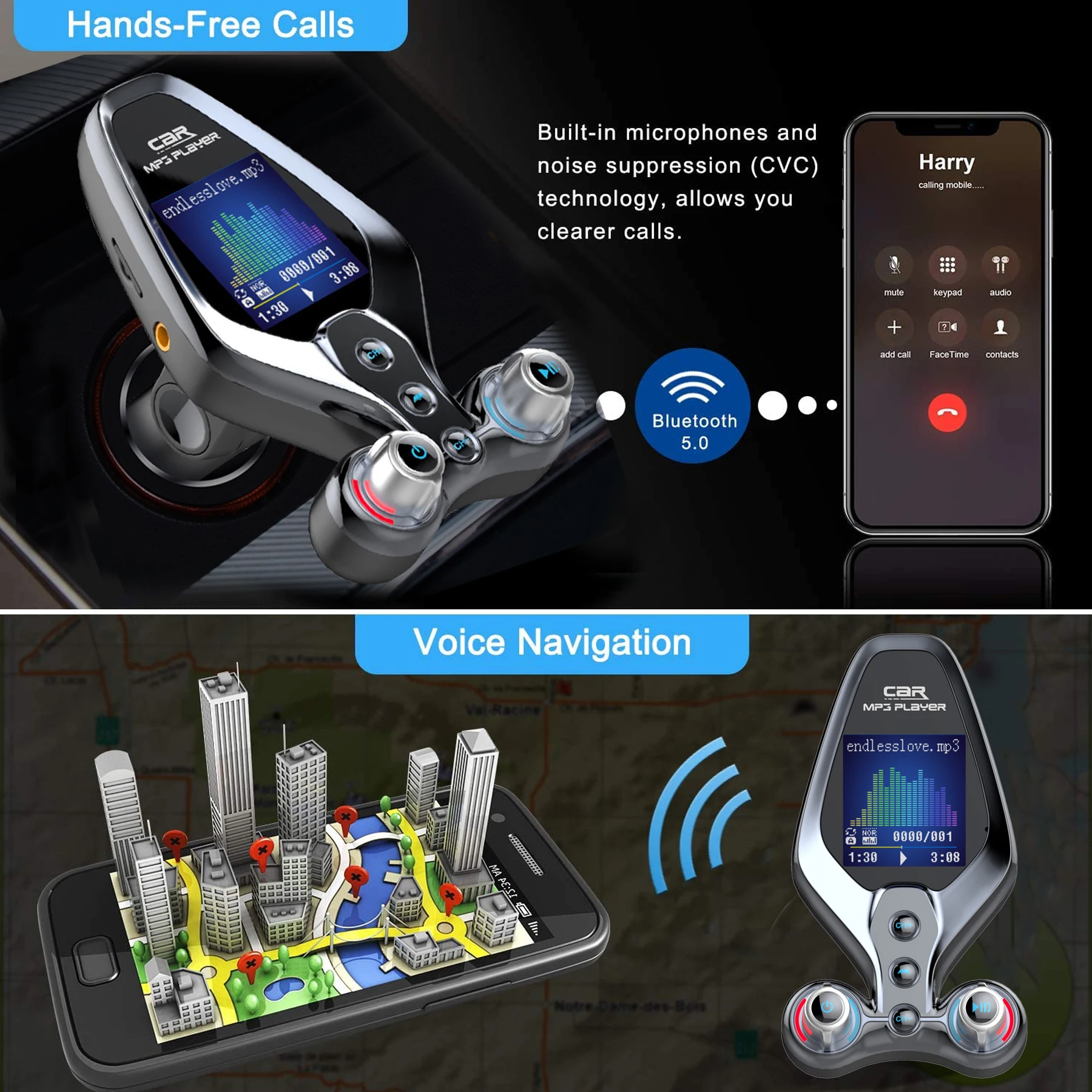 2021 FM Modulator Transmitter Bluetooth 5.0 Radio QC3.0 USB Car Charger Handsfree Kit Wireless Aux Audio Transmiter | Автомобили и