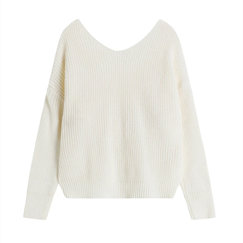 Cross V-neck Long-sleeved Sweater Knitwear Women Autumn Winter Short Solid Color Tops Bottoming Wear on Both Sides Casual Trend