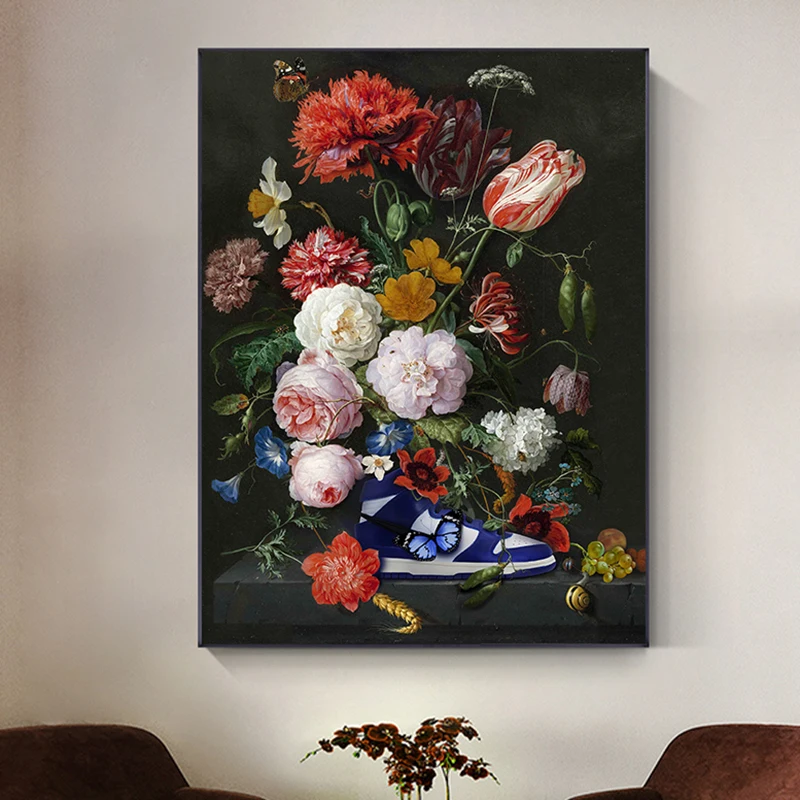 

Flowers and Shoes Wall Posters Pictures Prints Modern Aesthetic Personalized Colourful Artwork Canvas Paintings Home Decor