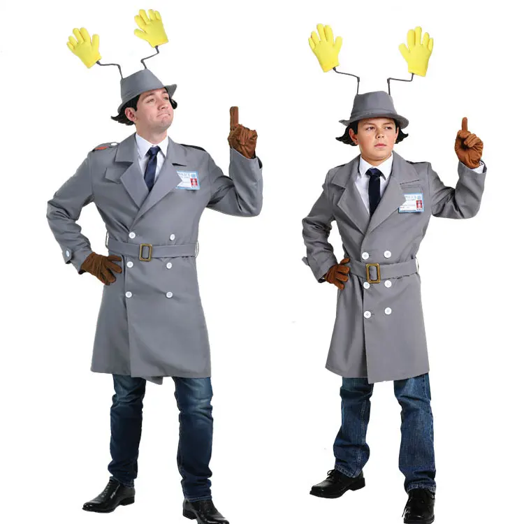 

Halloween Adult kid Role Play Carnival Red yellow detective trench cosplay clothes luxury quality silver coat