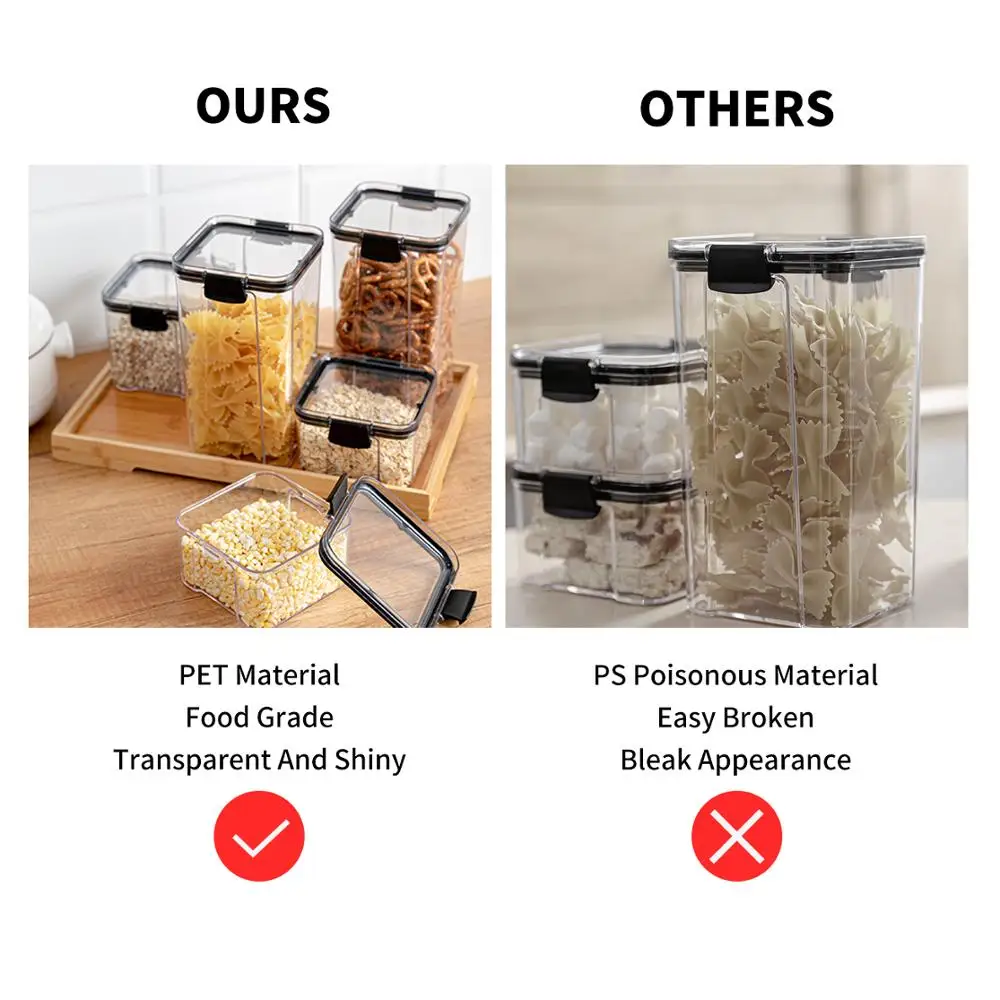 Juego de tarros sellados de pl&aacute;stico para almacenamiento de alimentos, recipientes apilables de 1800ml para almacenar alimentos, varios granos, para frutas secas y t&eacute;-4