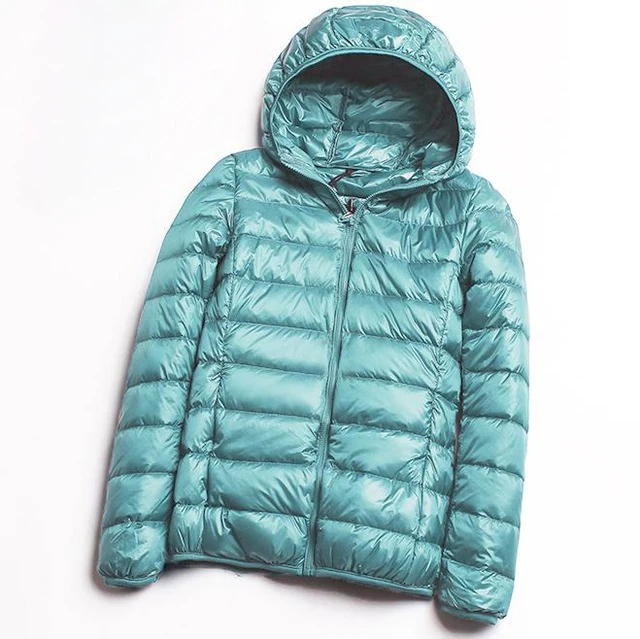 Light Blue Весенний осеннийзимний женский пуховик 4XL-7XL с капюшоном. Белая утиная пуховая куртка. Женский тонкий пуховик. Пальто толстой сестры ультра легкий пуховик - Цвет: Light Blue