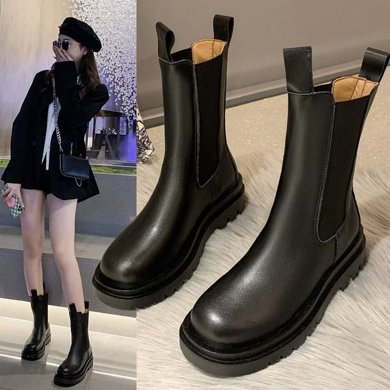 

Thick heel Martin boots women 2021 new autumn fashion short boots Chelsea boots women black platform boot botas de mujer vintage
