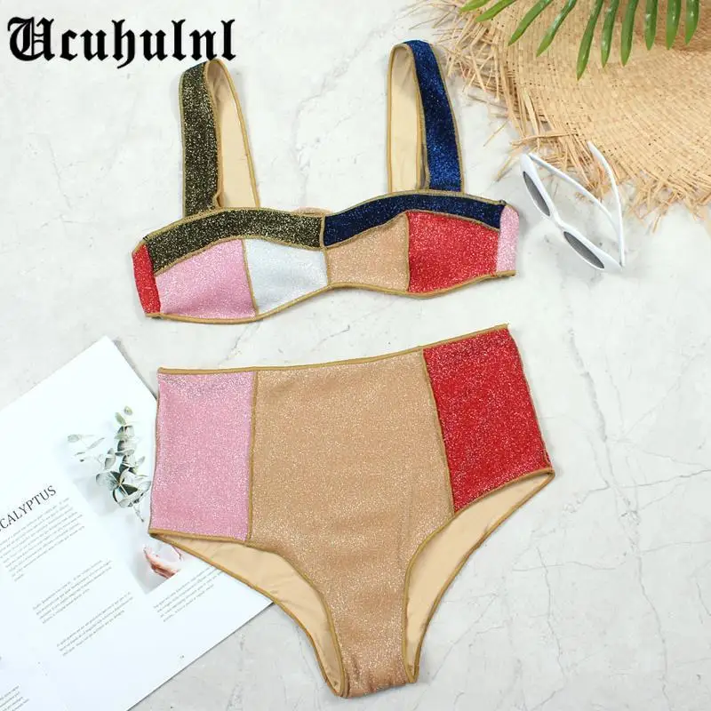 

Vintage Swimsuit Women Bikinis Brazilian 2021 High Waist Bikini Push Up Bathing Suit Sexy Swimwear Patchwork Beach Wear Women