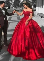 dark red quinceanera dress 2021 off shoulder ball gown long prom dresses appliques lace beads plus size satin sweet 16 dress 15