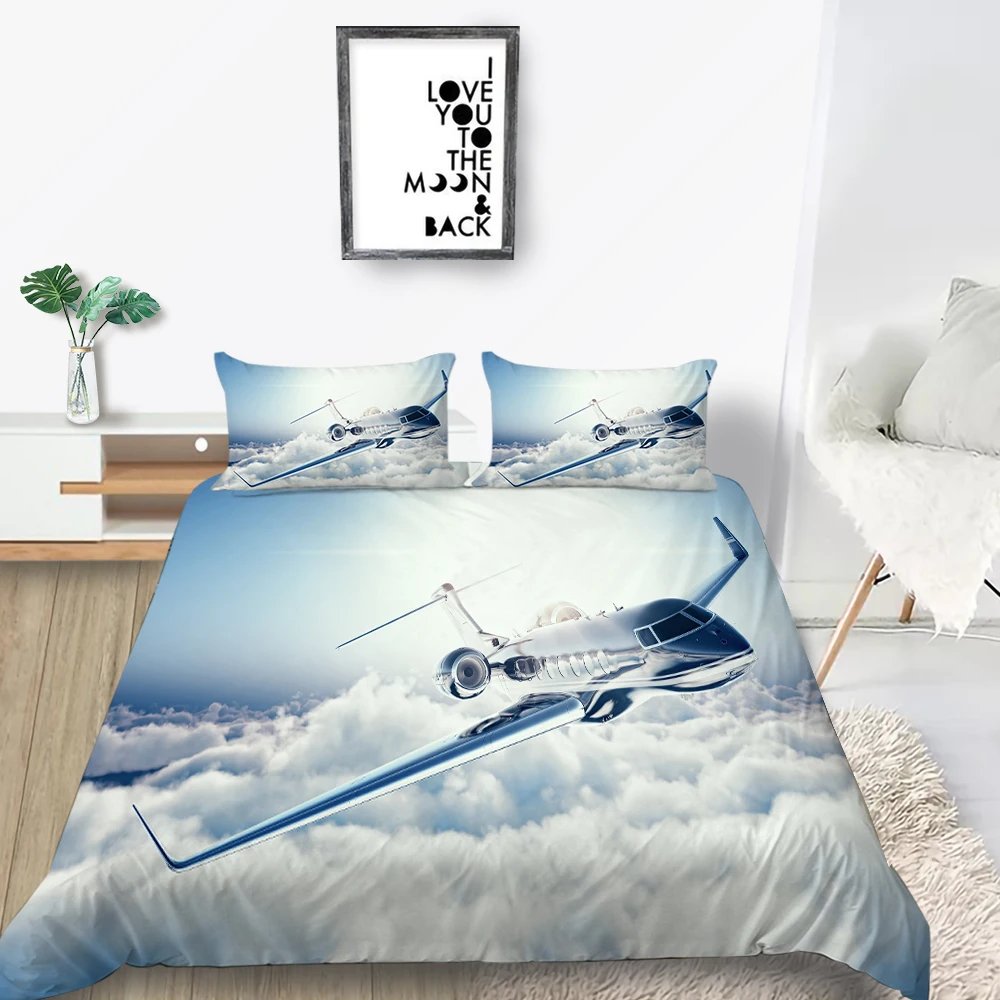 

Комплект постельного белья с 3D-принтом, Крутое высококачественное покрывало с рисунком самолета, солнечный свет, королева, Двуспальная, односпальная, двухспальная, уникальный дизайн
