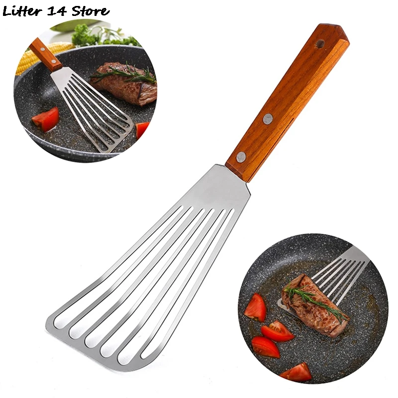 Лопаточка для рыбы с деревянной ручкой из нержавеющей стали кухонные