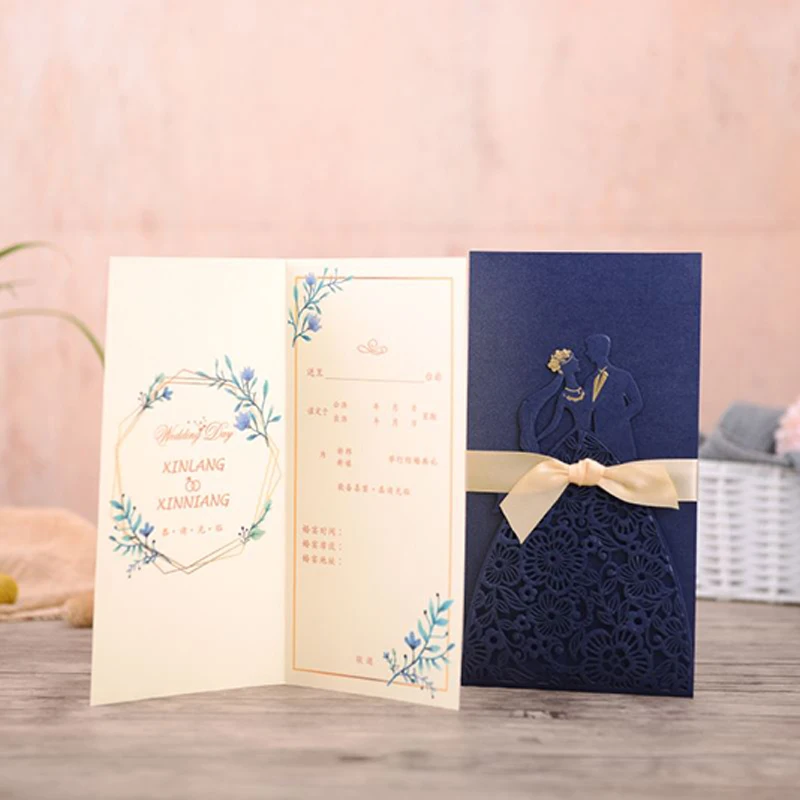 (20 шт./лот) Свадебные Пригласительные открытки для невесты и жениха лазерной