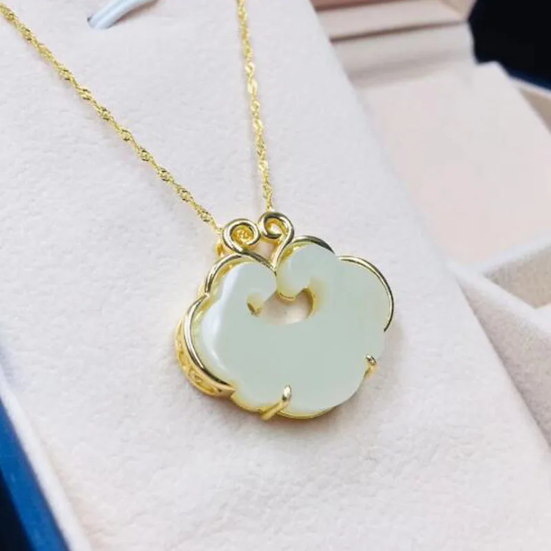 Красивое Ожерелье из стерлингового серебра 925 пробы с белым нефритовым старинным