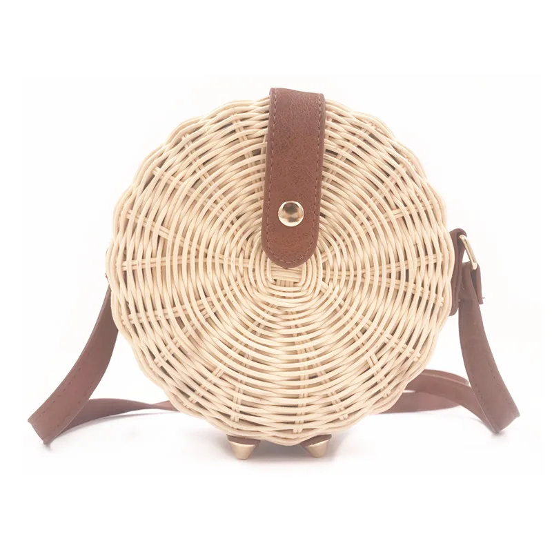 Соломенная женская сумочка в богемном стиле Пляжная плетеная маленькая круглая