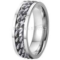 silver color mens spinner rings spinning wedding bands cool man biker chain pure titanium steel jewelry anel