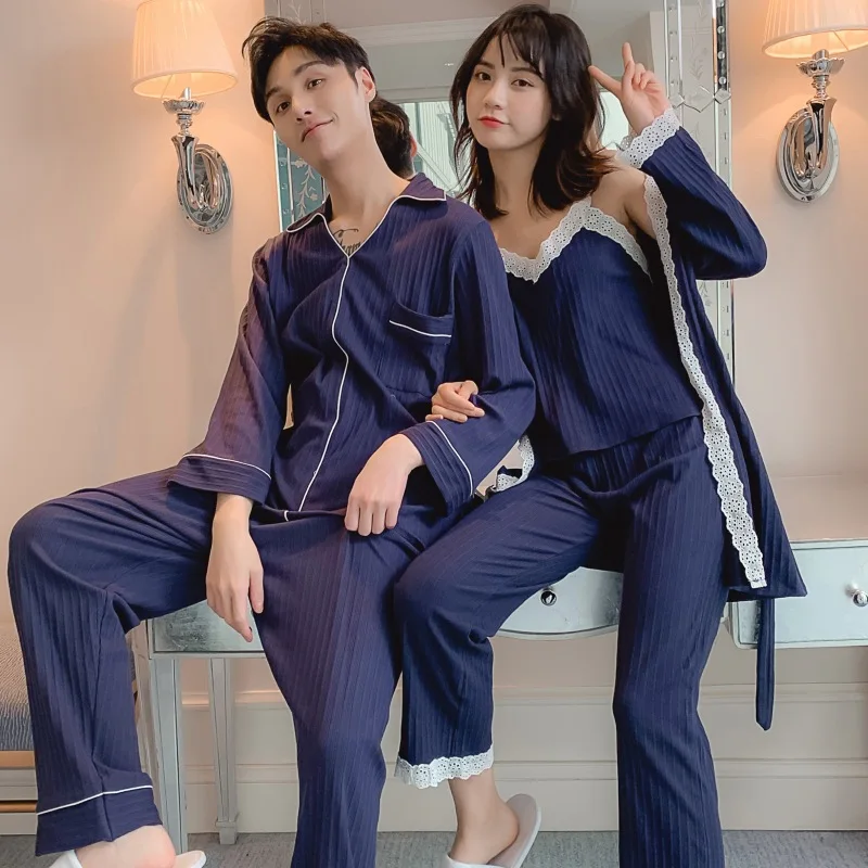 Осенне-зимняя Милая пижама из 100% хлопка для женщин 3 предмета мужская одежда
