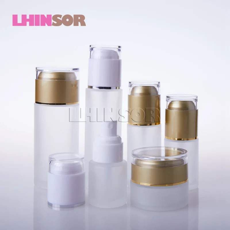 5 шт./лот матовые стеклянные бутылки с распылителем для лосьона банка крема пресс