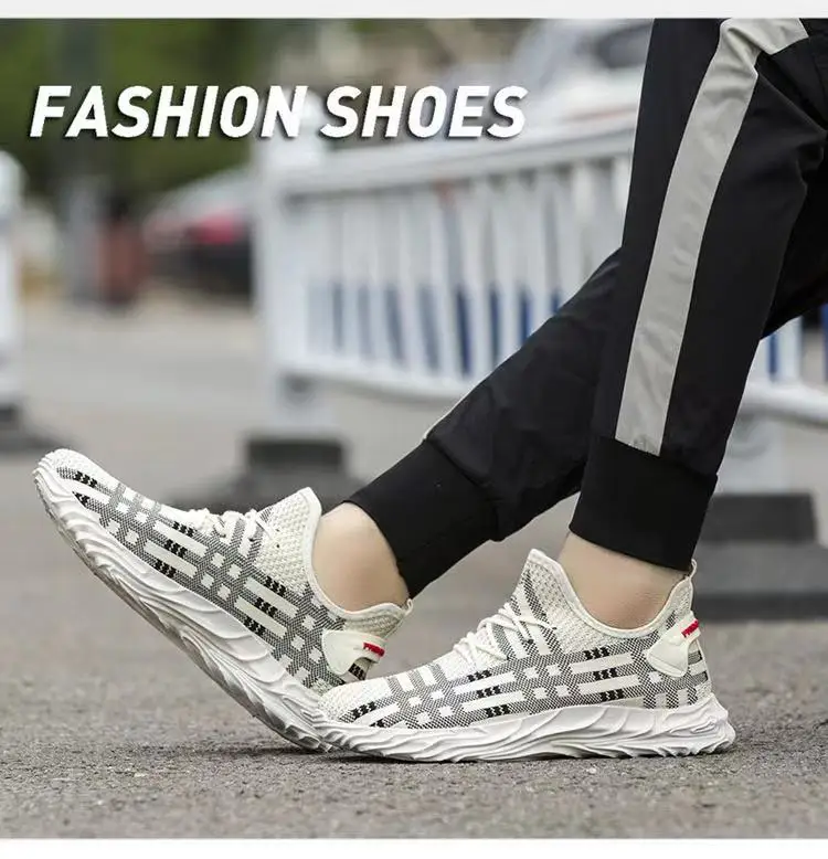 

Trendy shoes men 2021 new flying woven breathable casual shoes lace-up running shoes men's sports shoes